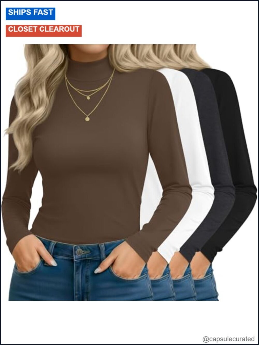 4 Pack Women's Mock Turtleneck Slim Fit Long Sleeve Undershirts Layer Tee